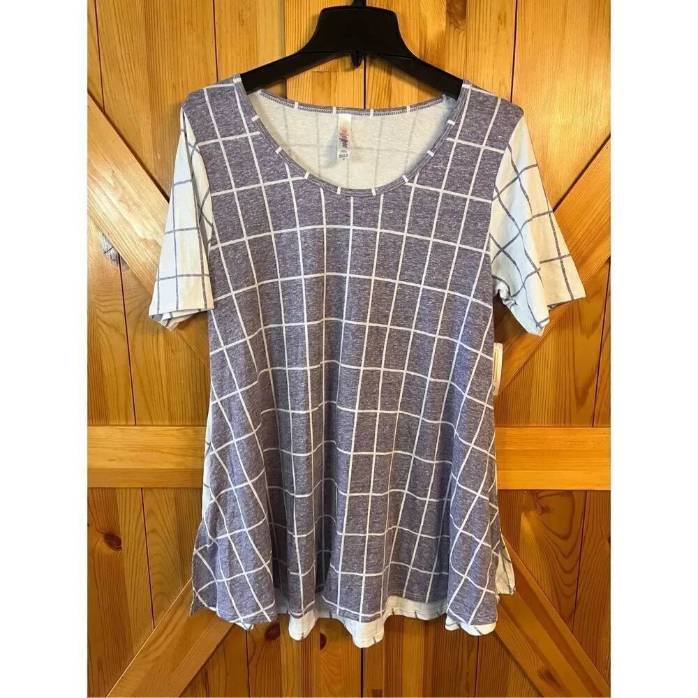 LuLaRoe Tunic Top Women’s Size M Lavender White Geometric All Over Print Stretch